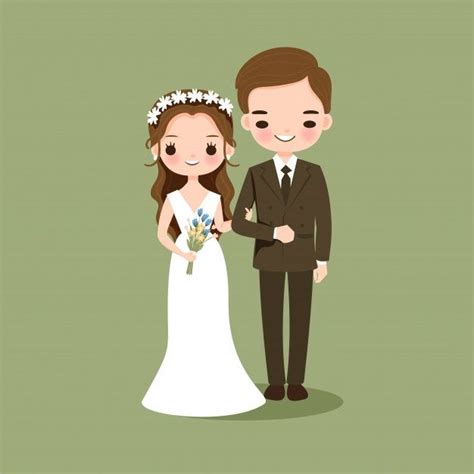Premium Vector Cute Couple In Wedding Dress Cartoon Character Bride And Groom Cartoon Bride