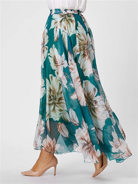 47 Off Elastic Waist Plus Size Floral Maxi Skirt Rosegal