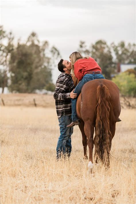 Western Couple Kissing Horseback Chestnut Mare Aqha Clovis