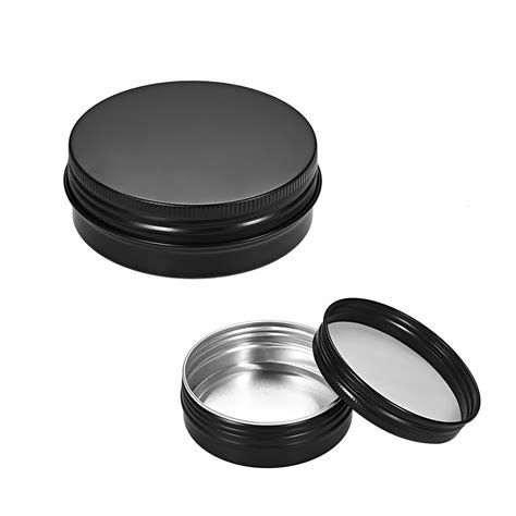 2 Oz Round Aluminum Cans Tin Screw Top Metal Lid Containers Black 60ml