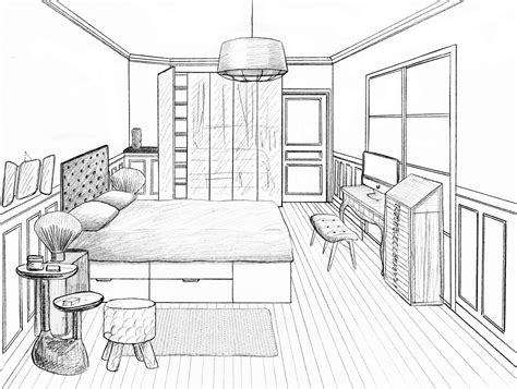 One Perspective Drawing One Point Perspective Room Perspective Art