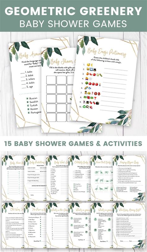 Greenery Geometric Baby Shower Game Pack Baby Shower Games Baby