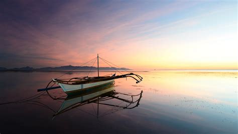Wallpaper Sunlight Landscape Boat Sunset Sea Bay Shore