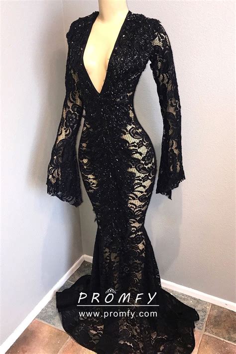 As long as you understand what you are interested in finding, finding the ideal wedding gown ought to be a breeze. Gorgeous Floral Black Lace Plunging V Neckline Long Sleeve ...
