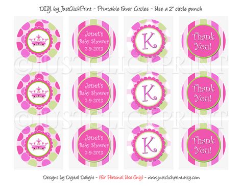 Prior to your baby shower party, print these game cards on a heavy card stock, then cut each name tag and paste a safety pin on the back of each tag with the help of tape. Little Princess Baby Girl Shower Favor Tags Cupcake Toppers Printable · Just Click Print ...
