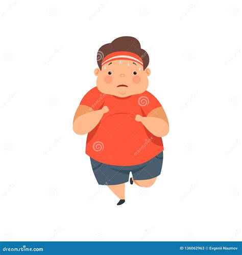 Overweight Sweaty Boy Cute Chubby Child Cartoon Character Vector