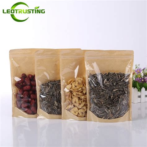 100pcs One Side Clear Kraft Paper Bag Snack Nuts Beans Packaging Paper