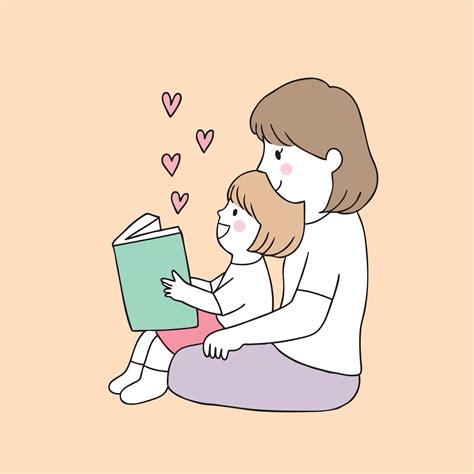 Mother And Daughter Reading Book 672004 Vector Art At Vecteezy