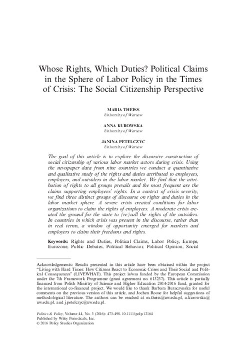 (PDF) Whose Rights, Which Duties? Political Claims in the ...