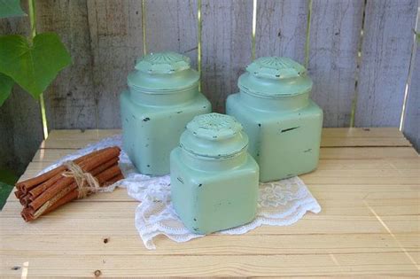 Reserved Canister Set Shabby Chic Green Retro Glass Mid Etsy Shabby