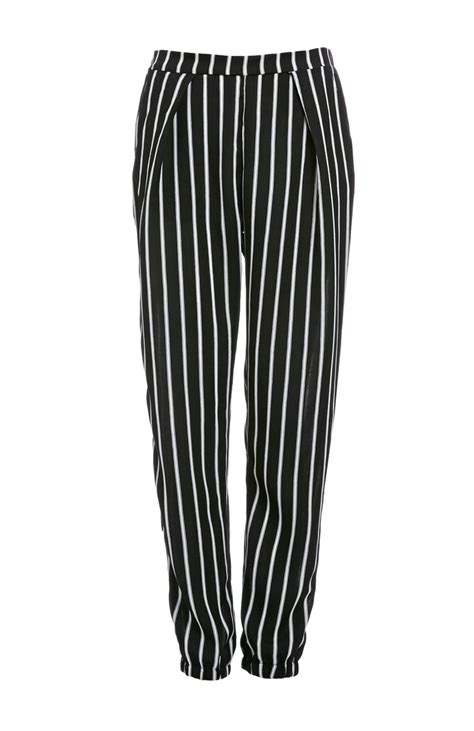 Glamorous Tapered Cuff Striped Trousers In Blackwhite Dailylook