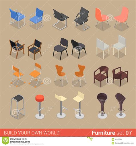 Home Bar Chair Seat Armchair Flat Vector Isometric Furniture Stock