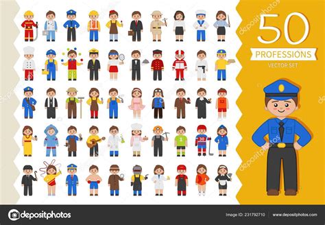 Vector Set Different Professions Cartoon Style Male Female Professions — Stock Vector ...
