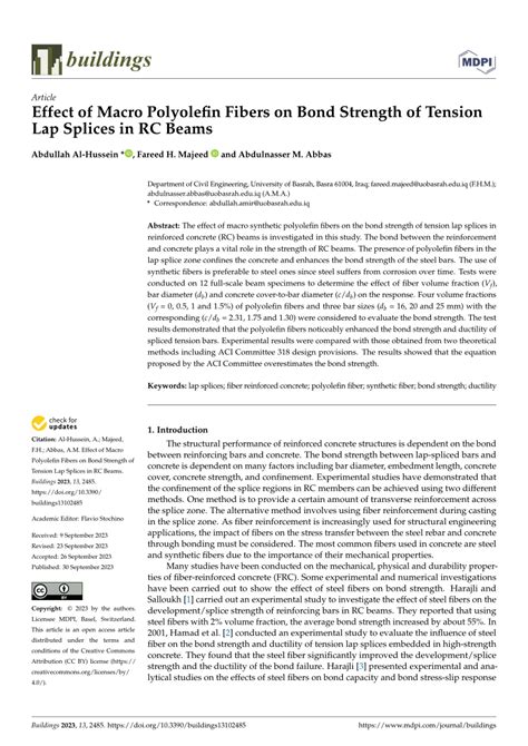 PDF Effect Of Macro Polyolefin Fibers On Bond Strength Of Tension Lap Splices In RC Beams