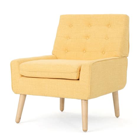 Eonna Buttoned Mid Century Modern Muted Yellow Fabric Chair Walmart