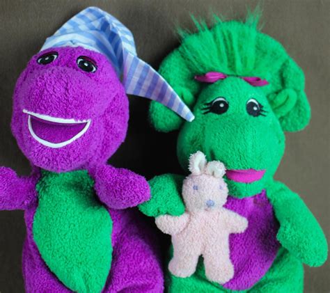 Barney And Baby Bop Plush Dolls Bedtime Pajamas Pjs Slippers Vintage