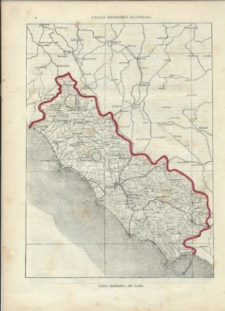 Carta Geografica Antica Lazio Roma 1891 Old Antique Map Eur 2200