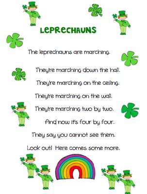 Leprechaun poem: Free color & BW printables available from The Very