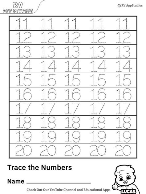 Trace Numbers 11 20 Worksheets Free Printable Worksheets