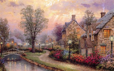Houses Near River Painting Hd Wallpaper Wallpaper Flare