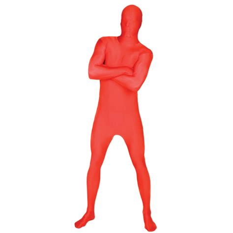 Adult Fancy Dress Costume Red Man Party Suit Full Red Body Suit Med