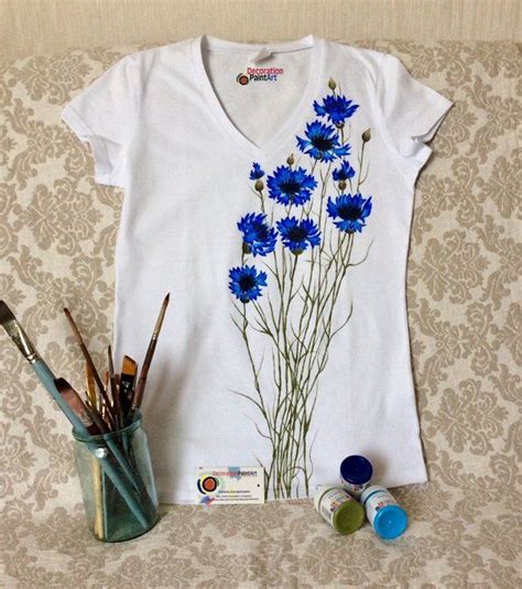 Hand Painted T Shirt Womens Tee Tees Women Cornflowers Etsy In 2021