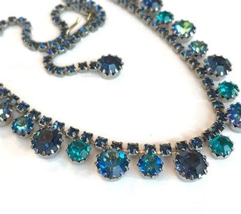 Vintage Blue Rhinestone Wedding Necklace 1960s Crystal Bridal Etsy
