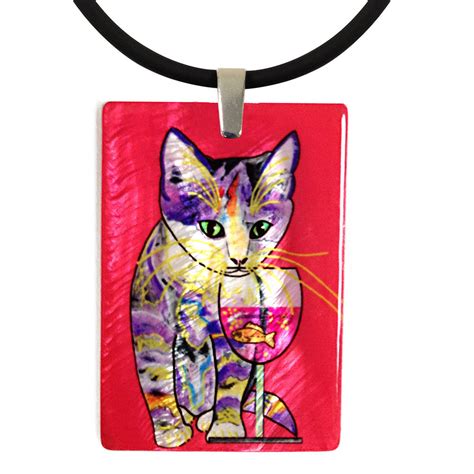 Catnip Sip Cat Art Jewelry Mother Of Pearl Pendant Necklace Claudia