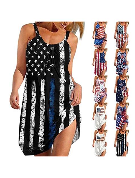 Buy Yokwi Patriotic Usa Flag Women Tank Dress 4th Of July Independence Day Beach Sundress Tie