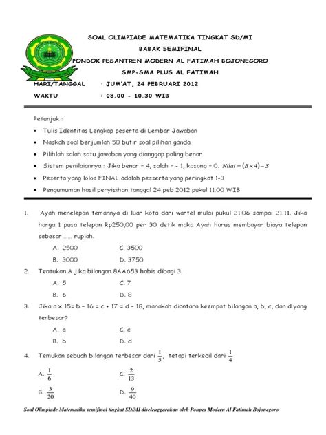 Soal Osn Matematika Sd Dan Pembahasannya Pdf Homecare