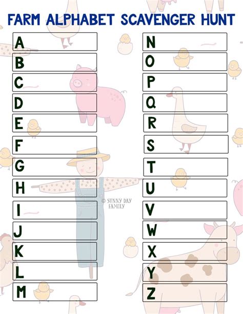 Take This Free Printable Alphabet Scavenger Hunt On Your Farm Field