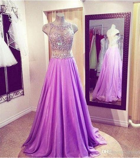 gorgeous purple crystals beaded prom dresses 2017 illusion sleeveless a line sheer back floor