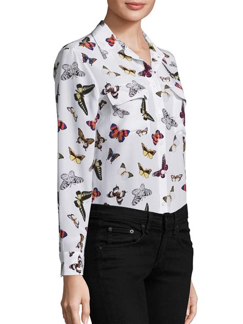 Equipment Slim Signature Butterfly Print Silk Blouse In White Lyst