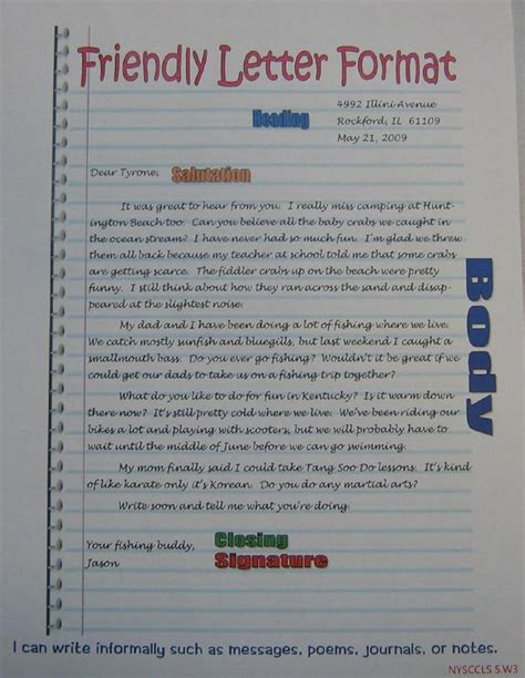 Here's a worksheet to distinguish between formal and informal language when writing an email or a letter. Friendly Letter Format Anchor | 5th Grade SRA Imagine It! | Pinterest | Friendly letter, Anchors ...