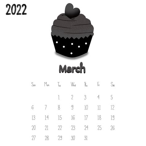Gambar Maret 2022 Ilustrasi Kalender Estetika Dengan Tema Kue Cangkir