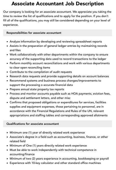 Associate Accountant Job Description Velvet Jobs