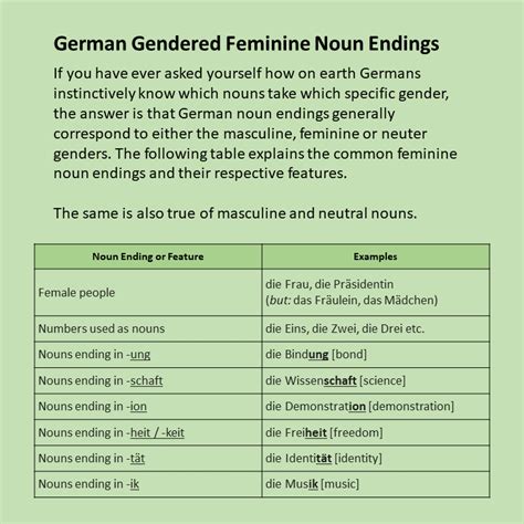 German Gendered Feminine Noun Endings Private Online German Lessons