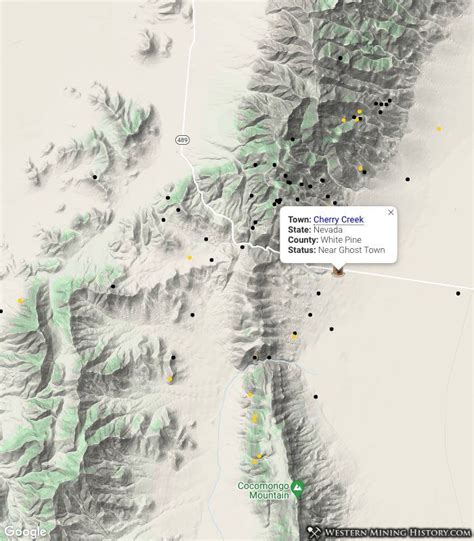 Map Illustrates Location Of Mines Near Cherry Creek Nevada Yellow