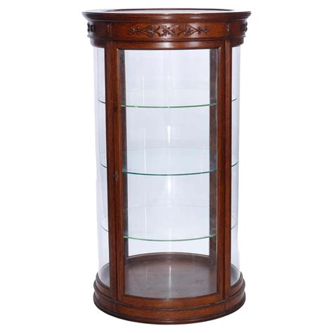 Antique Oak Country Store Curved Glass Jewelry Display Case C1900 For