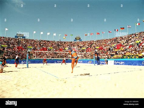 Sydney 2000 Olympics Womens Beach Volleyball Brazil V Cuba Hi Res Stock
