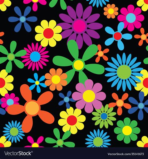 Hippie Flowers Seamless Pattern Royalty Free Vector Image