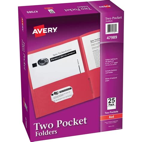 Avery Two Pocket Folders Holds Up To 40 Sheets 25 Red Folders 47989