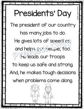 Ask your preschoolers who the president is? Presidents Day - Printable Poem for Kids by Sarah Griffin | TpT