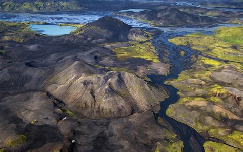 Nature Landscape Mountain Summer River Iceland Aerial View