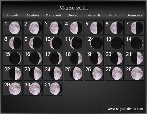 Calendario Lunare 2021 Fasi Lunari