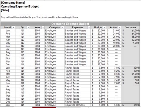 Annual Operating Budget Template Budget Template