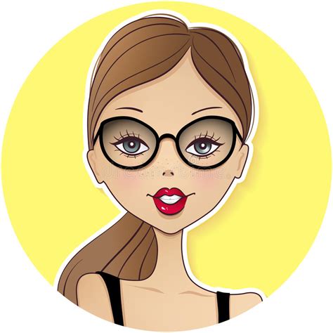 Cute Girl Avatar Icon Young Woman With Glasses Stock Illustration