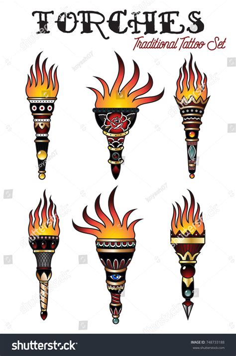 Torches Set Traditional Tattoo Designs Stock Vector Royalty Free