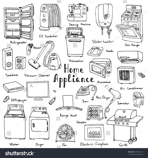 Hand Drawn Doodle Home Appliance Vector Illustration Cartoon Icons Set Various Household