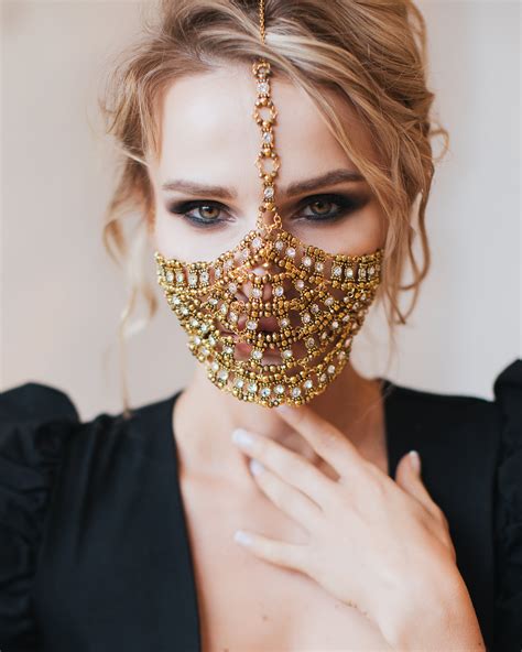 Golden Face Mask Yasmin Metal Face Jewelry Getman Jewelry